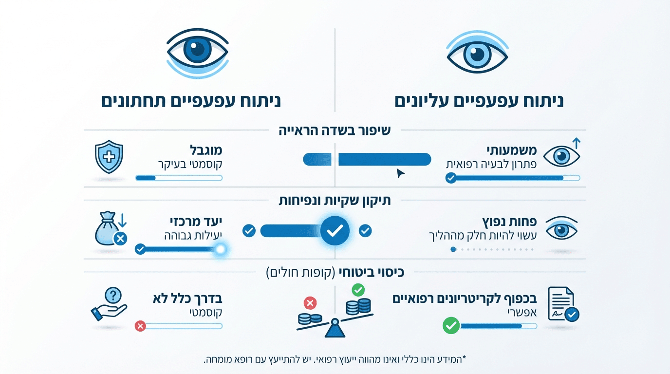 השוואה בין ניתוח עפעפיים עליונים לתחתונים בהקשר של סל הבריאות