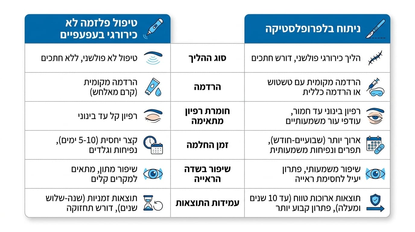 השוואה בין הרמת עפעפיים ללא ניתוח לבין ניתוח בלפרופלסטיקה