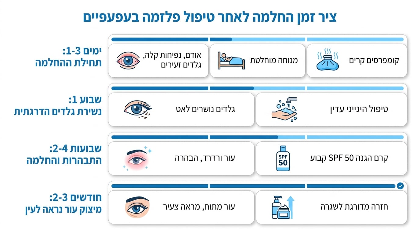 תופעות לוואי אפשריות וציר זמן החלמה לאחר טיפול פלזמה בעפעפיים
