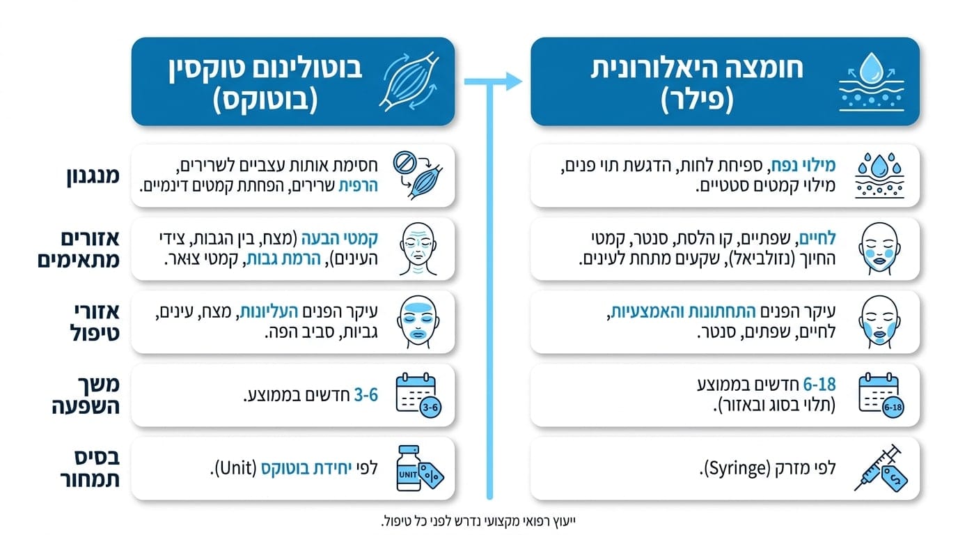 השוואה בין בוטוקס לחומרי מילוי המסבירה את פערי המחירים בין הטיפולים